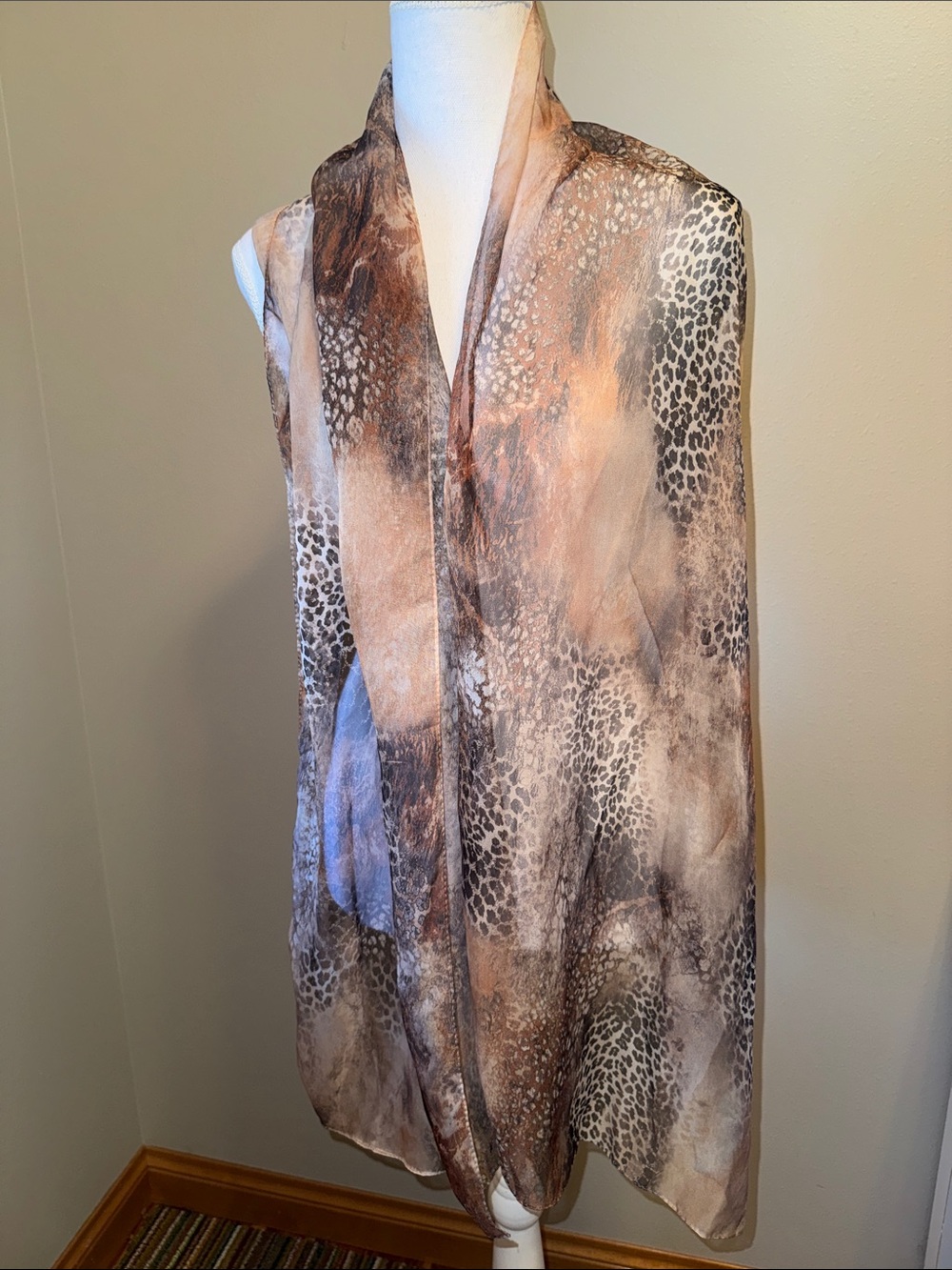 Noelle Brown and Cream Animal Print Wrap Scarf